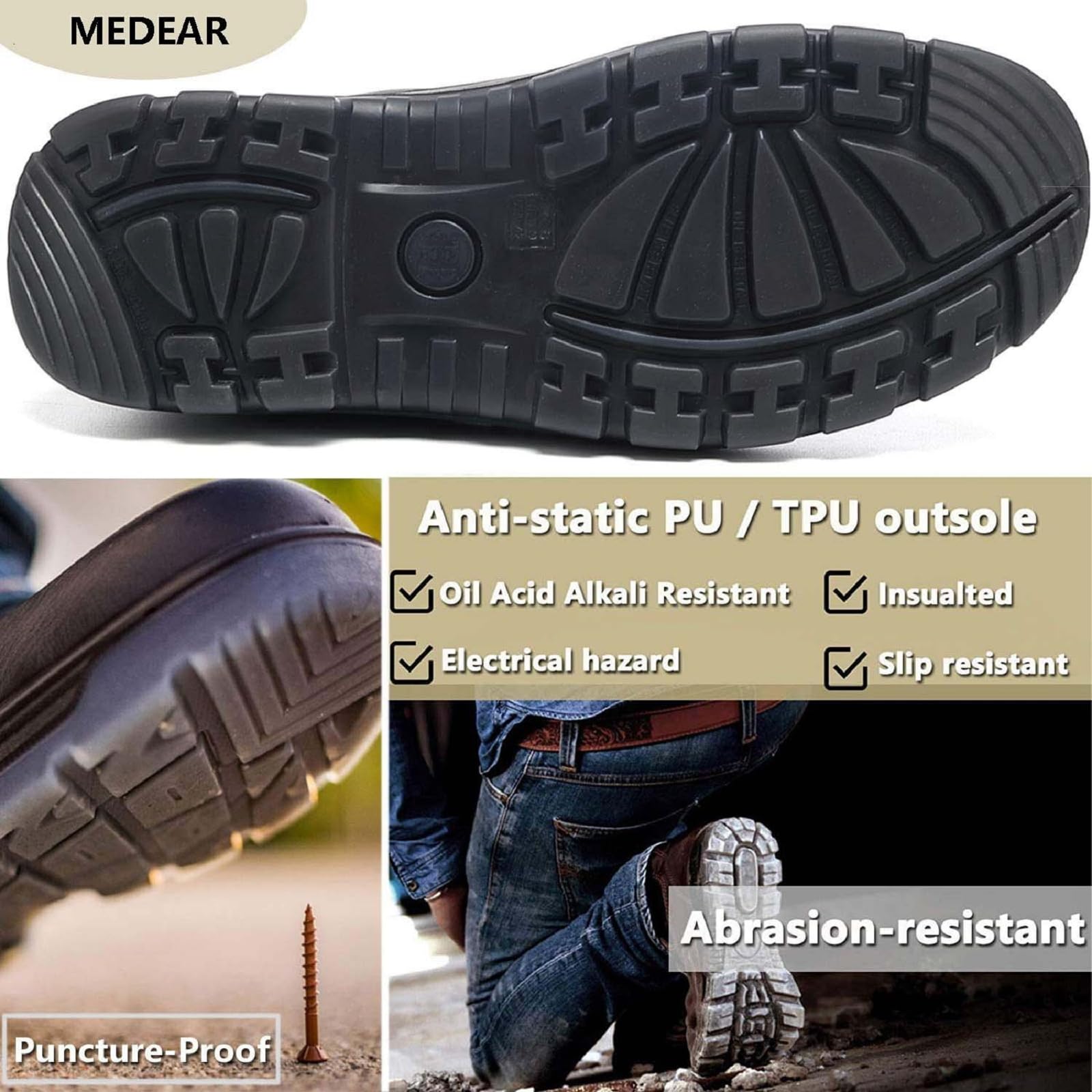 WORKPOINT Men's 6" Soft Toe Work Boots – Puncture-Resistant, Slip & Oil Resistant, Water Resistant, Static Dissipative, Wide Fit, Durable & Comfortable Work Shoes - Image 3