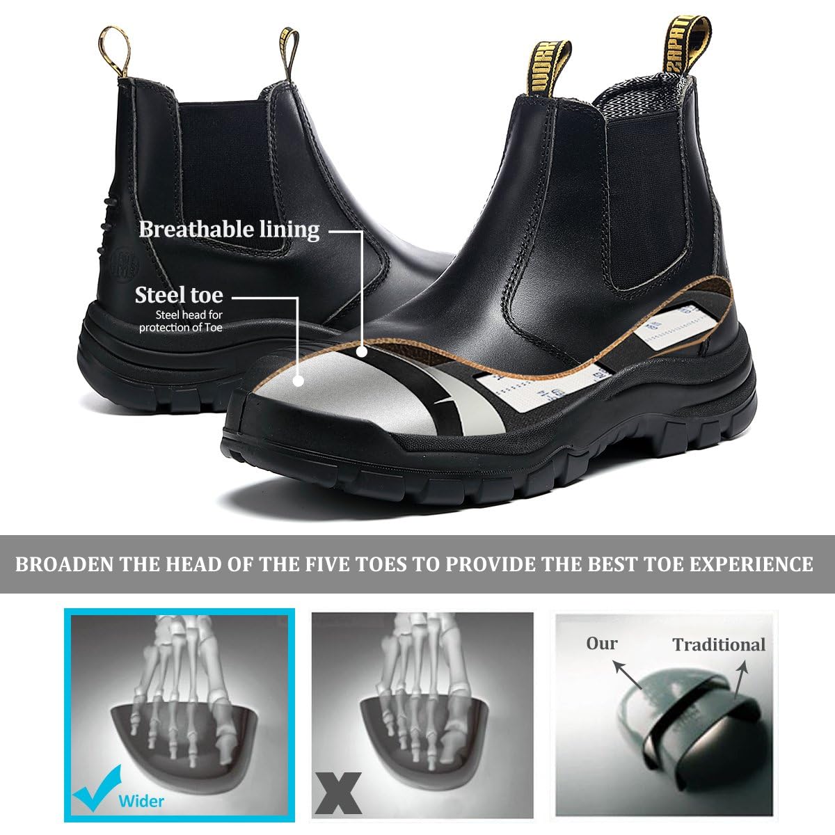 WORKPOINT Men's Composite Toe Work Boots – Puncture-Resistant, Slip & Oil-Resistant, Water-Resistant, Shock-Absorbing, Static Dissipative Safety Boots - Image 3