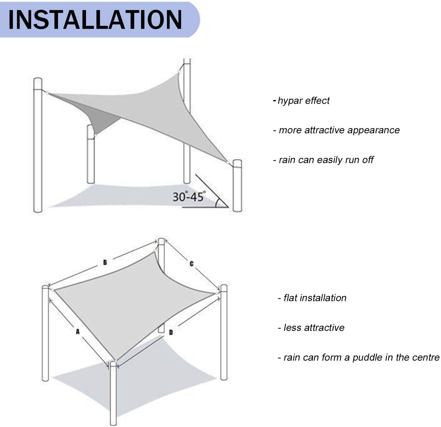 WORKPOINT Rectangle 6'x8' Patio Sun Shade Sail, Shade Sail UV Block Shade Cloth - Sunshade Fabric Awning Shelter for Pergola Backyard Garden Carport (Sand Color) - Image 6